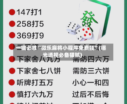 一键必胜“微乐麻将小程序免费挂”(曝光透视必备猫腻)