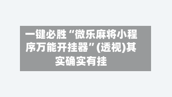 一键必胜“微乐麻将小程序万能开挂器	”(透视)其实确实有挂-第2张图片